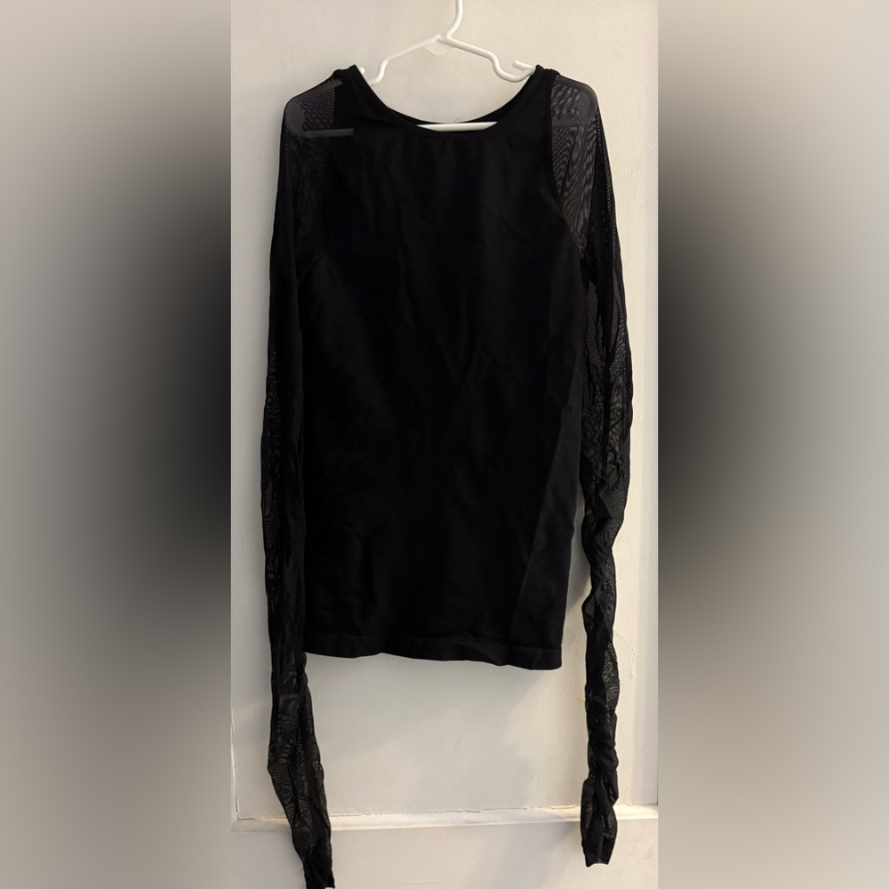 Free People Intimately Sheer Mesh Ruched Long Sleeve Black Top Layering XS/S